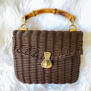 v i n t a g e : Boho Woven Vinyl Wicker Rattan Summer Wood Purse